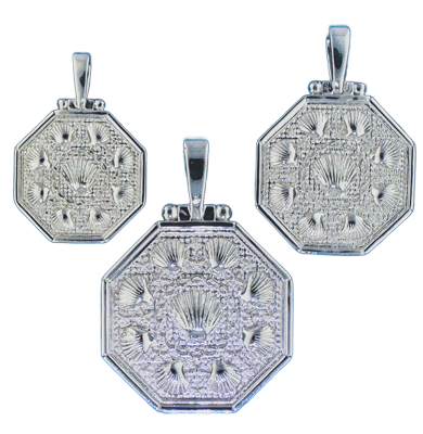 Sailor's Valentine pendants in sterling silver.  Original designs from TS. Brown Jewelry.