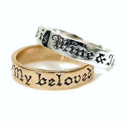 ring in gold or silver "My beloved is mine and I am Hers" From the Song of Solomon, chapter 6 verse 3