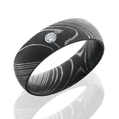Lashbrook Damascus Steel Band with Bezel Set Diamond